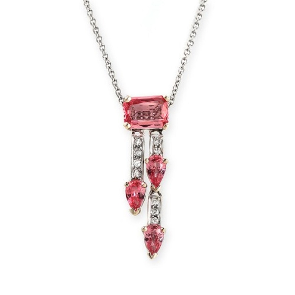 Unbranded 14k White Gold Pink Sapphires Necklace